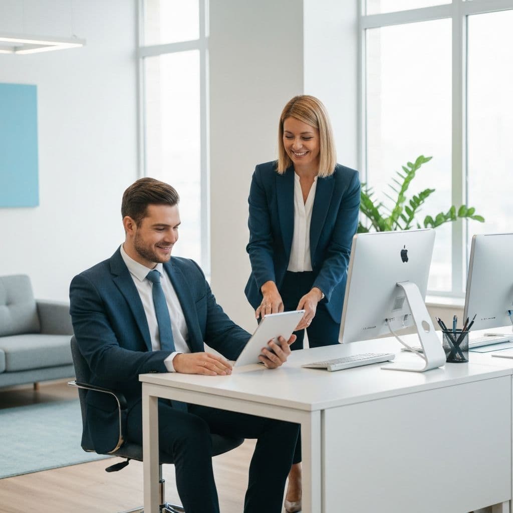 Financial advisor helping a client with a digital loan application